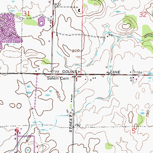 Topographic Map of Salem Cemetery, WI