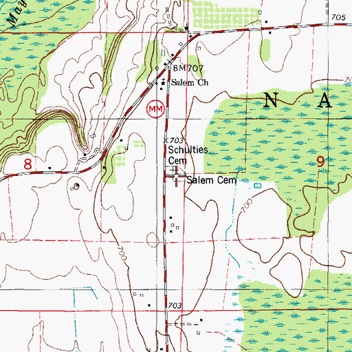 Topographic Map of Salem Cemetery, WI