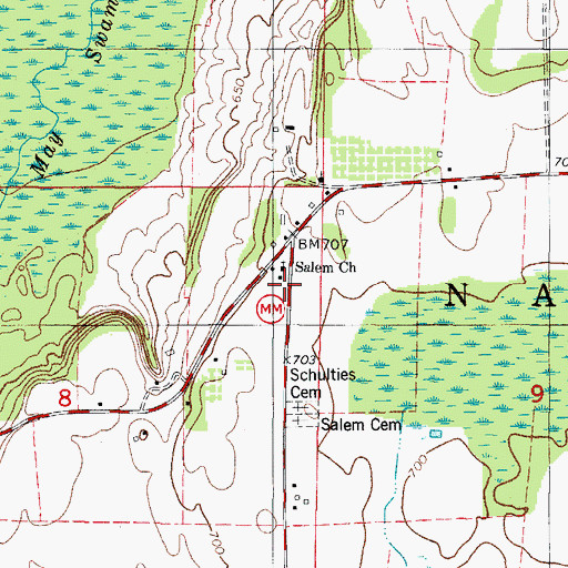 Topographic Map of Salem Church, WI