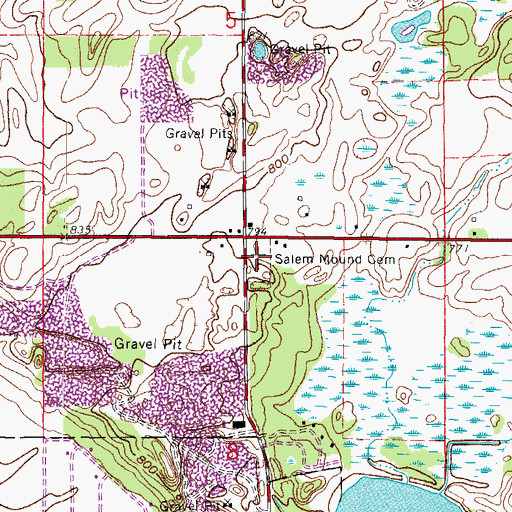 Topographic Map of Salem Mound Cemetery, WI
