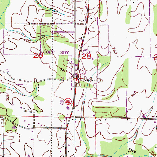Topographic Map of Nebo School (historical), AL
