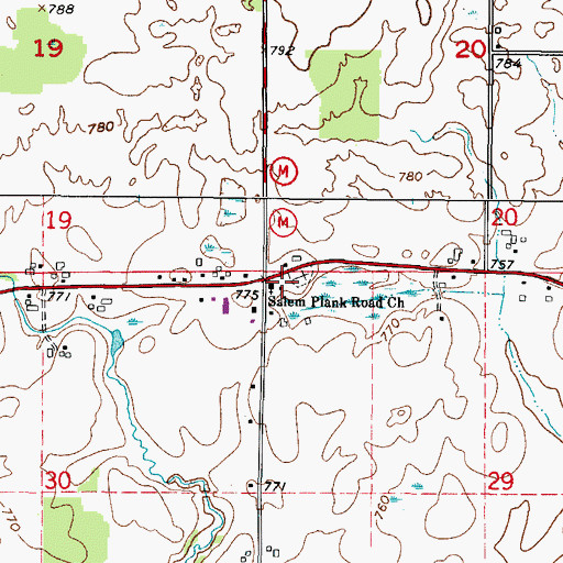Topographic Map of Salem Plank Road Church, WI