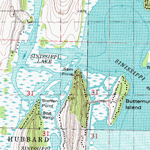Topographic Map of Sam Point, WI