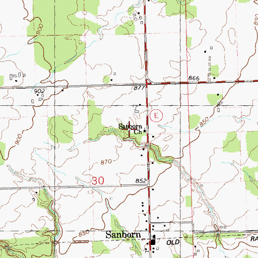 Topographic Map of Sanborn Church, WI