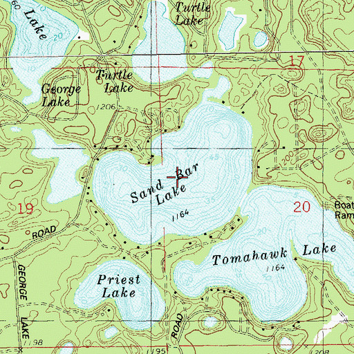 Topographic Map of Sand Bar Lake, WI