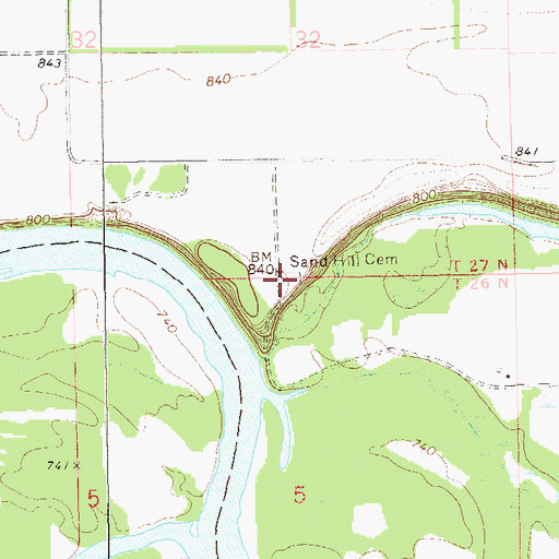 Topographic Map of Sand Hill Cemetery, WI
