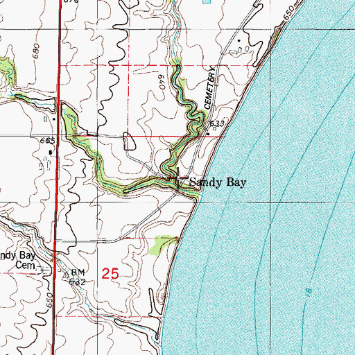 Topographic Map of Sandy Bay, WI