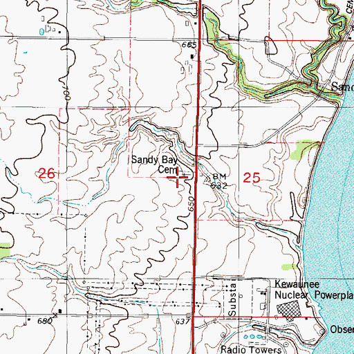 Topographic Map of Sandy Bay Cemetery, WI