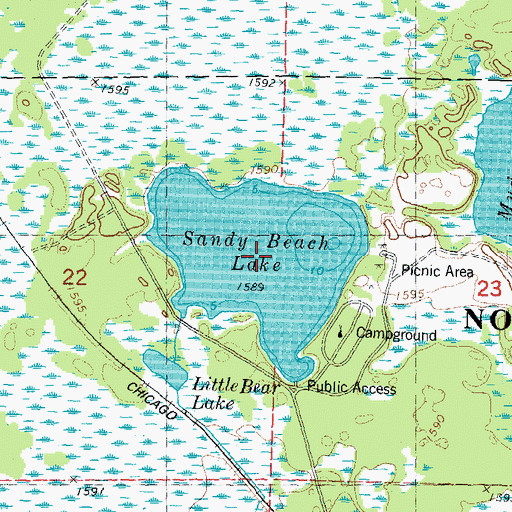 Topographic Map of Sandy Beach Lake, WI