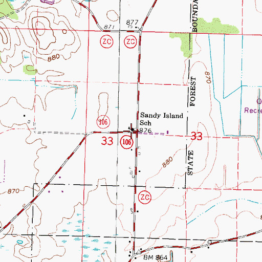 Topographic Map of Sandy Island School, WI