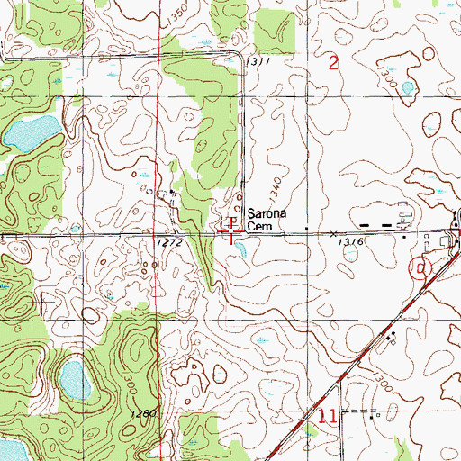 Topographic Map of Sarona Cemetery, WI