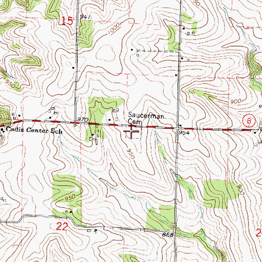 Topographic Map of Saucerman Cemetery, WI