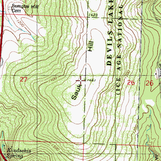 Topographic Map of Sauk Hill, WI