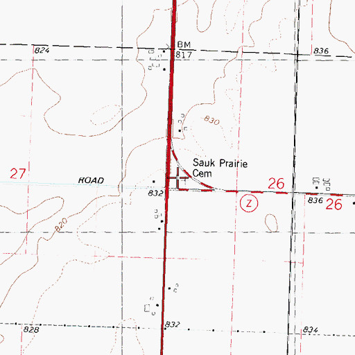 Topographic Map of Sauk Prairie Cemetery, WI
