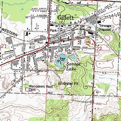 Topographic Map of Savage Lake, WI