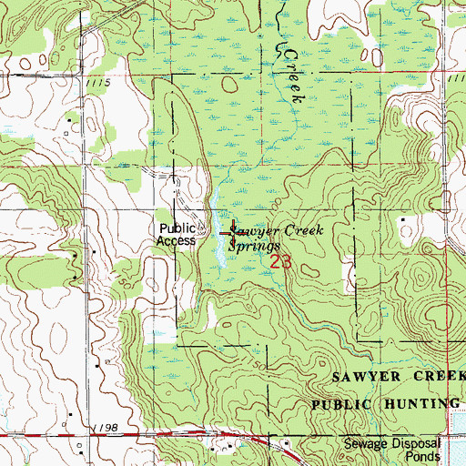 Topographic Map of Sawyer Creek Springs, WI