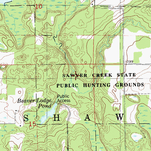 Topographic Map of Sawyer Creek State Public Hunting Grounds, WI