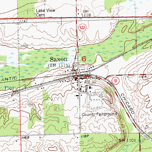 Topographic Map of Saxon, WI
