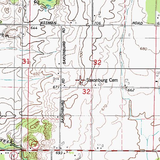 Topographic Map of Saxonburg Cemetery, WI