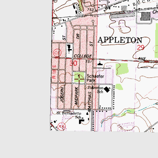Topographic Map of Schaefer Park, WI