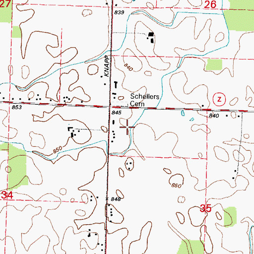 Topographic Map of Schellers Cemetery, WI