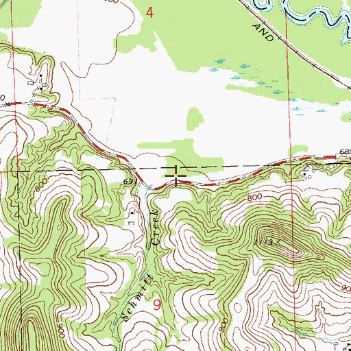 Topographic Map of Schmitt Creek, WI