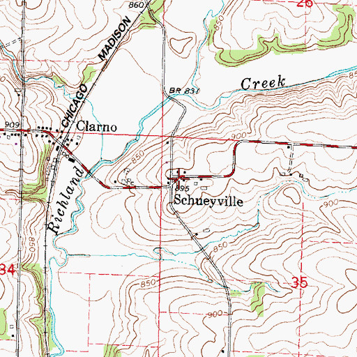 Topographic Map of Schneyville, WI