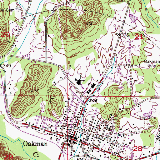 Topographic Map of Oakman Elementary School, AL