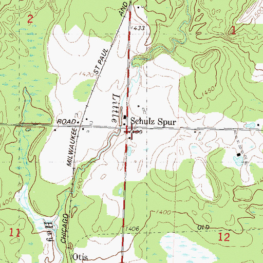 Topographic Map of Schulz Spur, WI