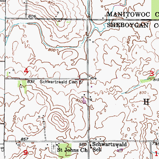Topographic Map of Saint Joseph's Catholic Cemetery, WI