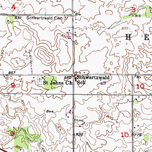 Topographic Map of Schwartzwald School, WI