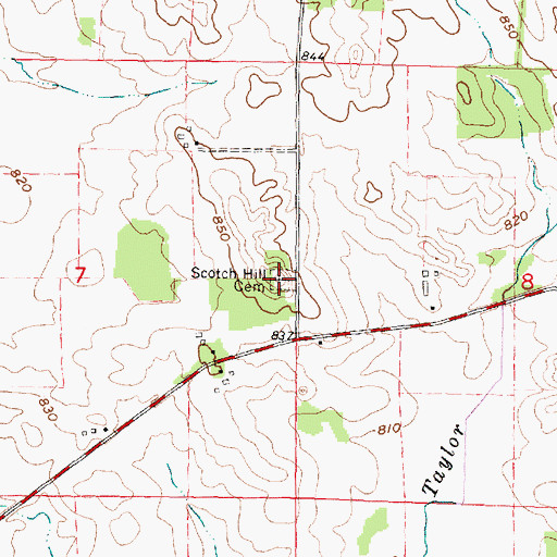 Topographic Map of Scotch Hill Cemetery, WI