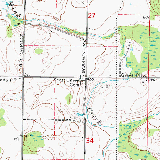 Topographic Map of Scott Union Cemetery, WI