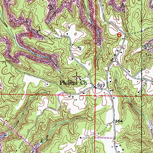 Topographic Map of Phillips Cemetery, AL