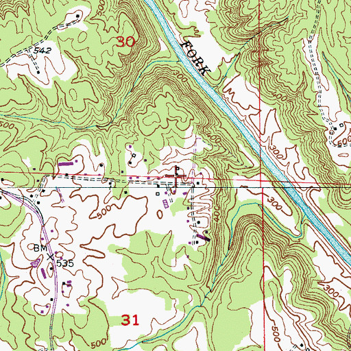 Topographic Map of Piney Woods Community Church, AL