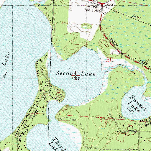 Topographic Map of Second Lake, WI