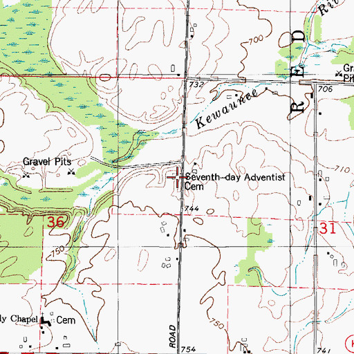 Topographic Map of Seventh-day Adventist Cemetery, WI