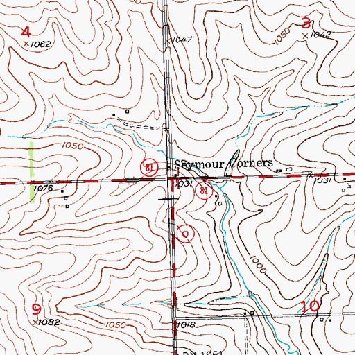 Topographic Map of Seymour Corners, WI