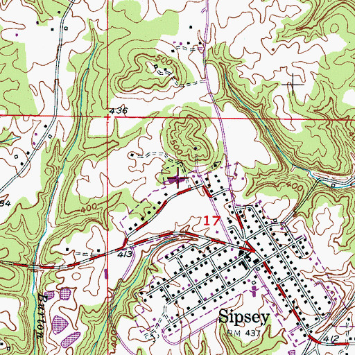 Topographic Map of Sipsey Junior High School, AL