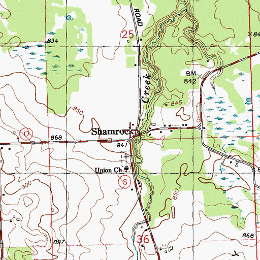 Topographic Map of Shamrock, WI