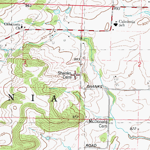 Topographic Map of Shanks Cemetery, WI