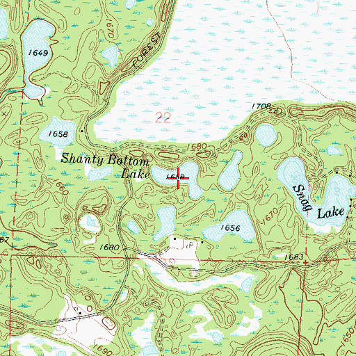 Topographic Map of Shanty Bottom Lake, WI