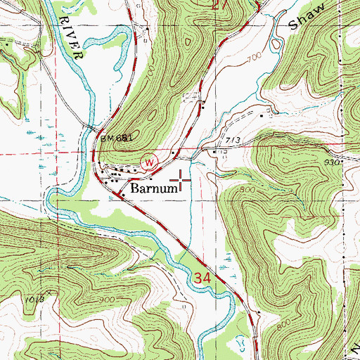 Topographic Map of Shaw Hollow, WI