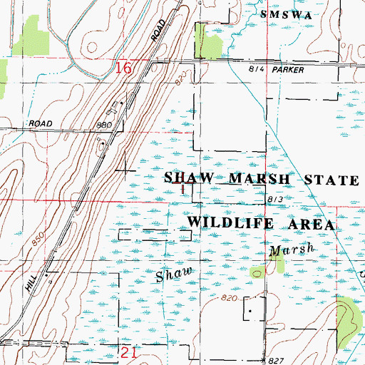 Topographic Map of Shaw Marsh, WI