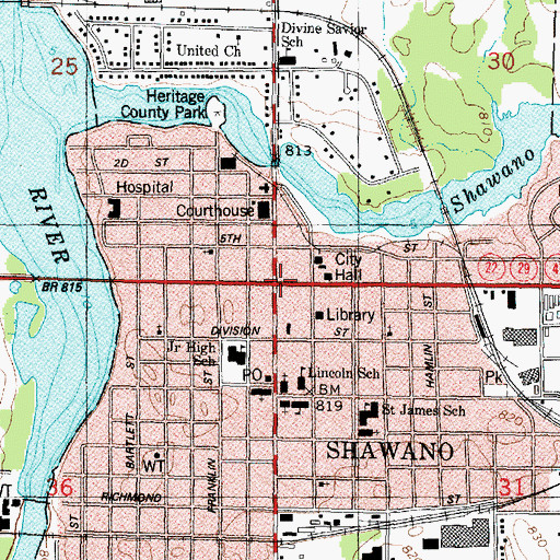 Topographic Map of Shawano, WI