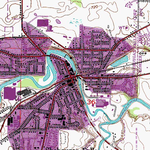 Topographic Map of Sheboygan Falls, WI