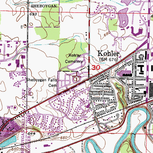 Topographic Map of Sheboygan Falls Cemetery, WI