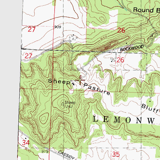 Topographic Map of Sheep Pasture Bluff, WI