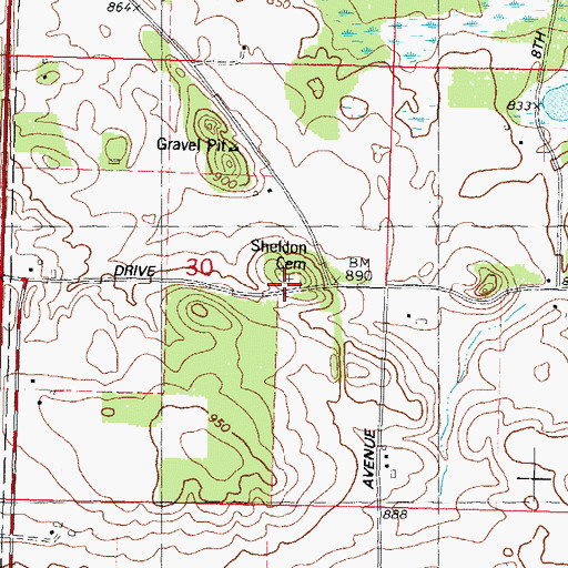 Topographic Map of Sheldon Cemetery, WI
