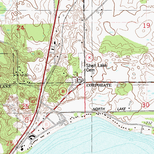 Topographic Map of Shell Lake Cemetery, WI